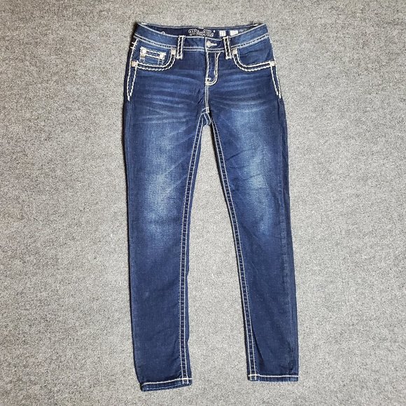 Miss Me Denim - Miss Me Mid Rise Super Skinny 27 (Meas 29x29 8" Low Rise) Dark Wash Jeans A17